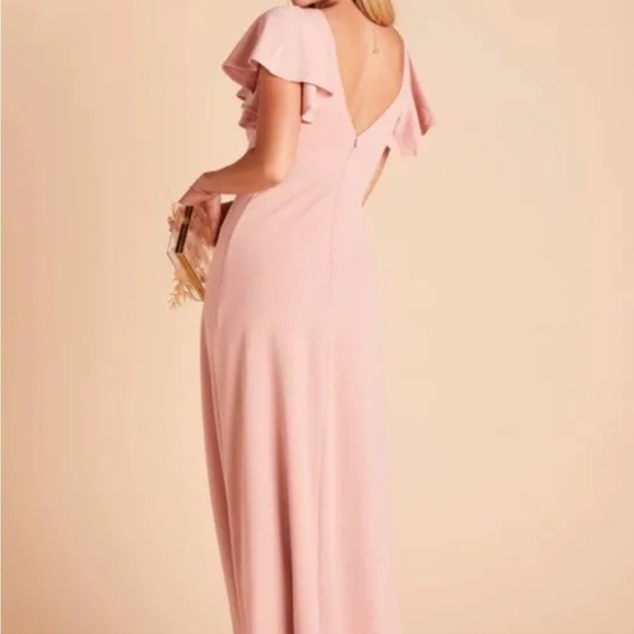 Birdy Grey Crepe Dress Dusty Rose Formal Sode Slit Ruffle Sleeve Women’s Sz XS - Picture 2 of 8